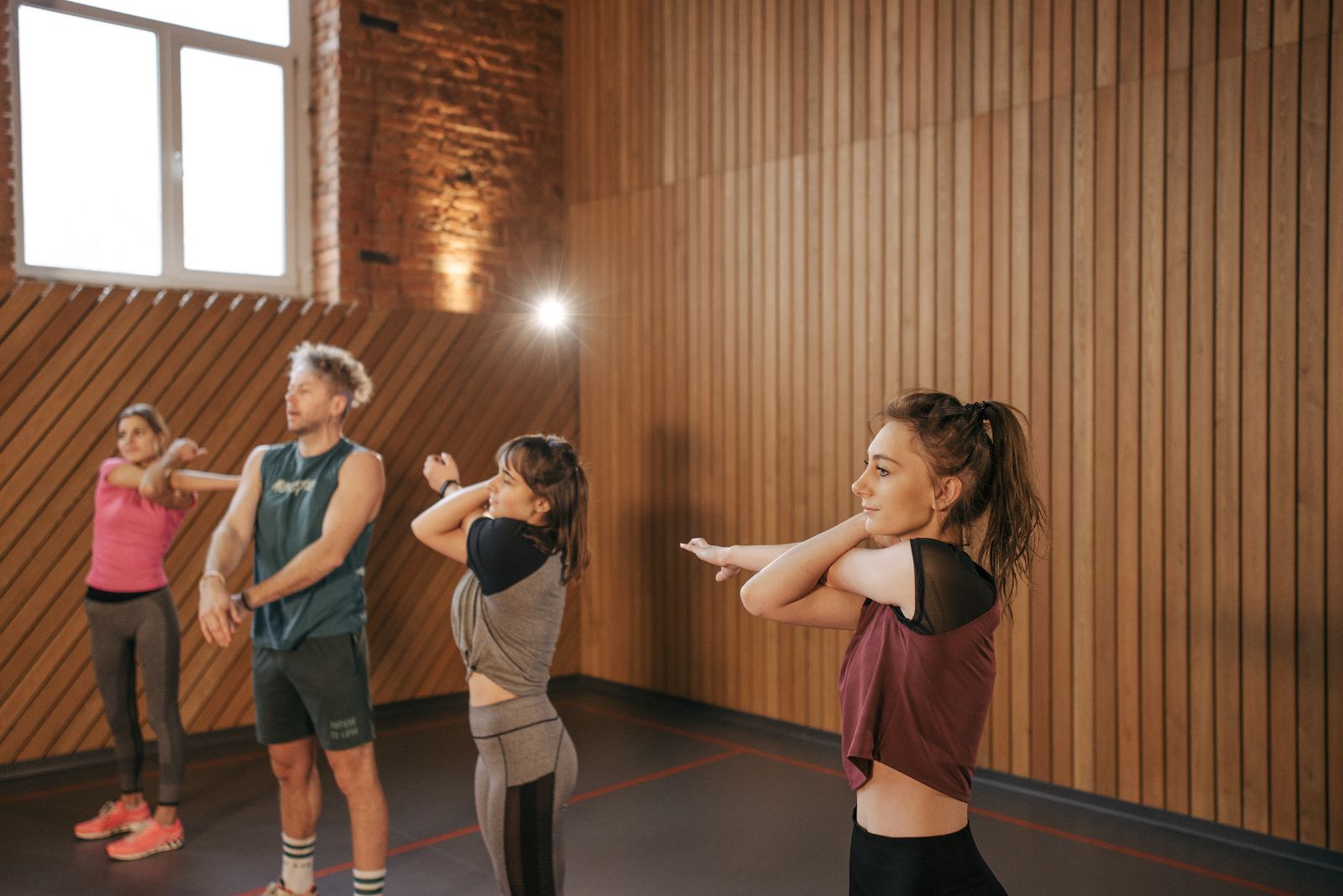 Group fitness class training together